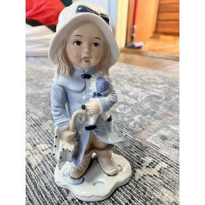 VINTAGE - KPM Porcelain Figurine -  "Girl In the Rain" - 10" tall